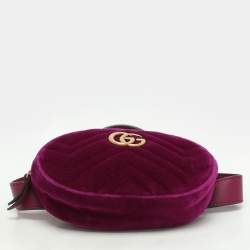 Pre Owned Gucci Purple Matelassé Velvet Mini GG Marmont Belt Bag