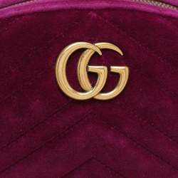 Pre Owned Gucci Purple Matelassé Velvet Mini GG Marmont Belt Bag