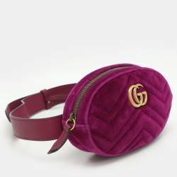 Pre Owned Gucci Purple Matelassé Velvet Mini GG Marmont Belt Bag
