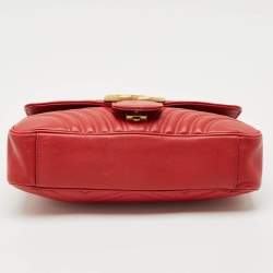Gucci Red Matelasse Leather Medium GG Marmont Shoulder Bag