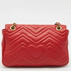 Gucci Red Matelasse Leather Medium GG Marmont Shoulder Bag