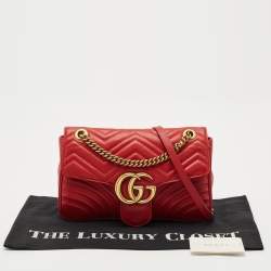 Gucci Red Matelasse Leather Medium GG Marmont Shoulder Bag