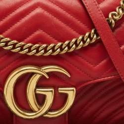 Gucci Red Matelasse Leather Medium GG Marmont Shoulder Bag
