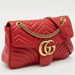Gucci Red Matelasse Leather Medium GG Marmont Shoulder Bag