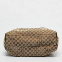 Pre Owned Gucci Black/Beige GG Canvas and Leather Large Sukey Tote