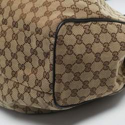 Pre Owned Gucci Black/Beige GG Canvas and Leather Large Sukey Tote