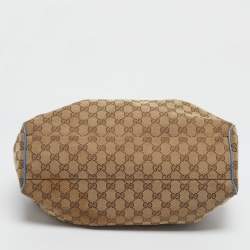 Pre Owned Gucci Blue/Beige GG Canvas and Leather Medium Sukey Tote