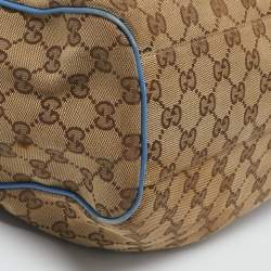 Pre Owned Gucci Blue/Beige GG Canvas and Leather Medium Sukey Tote
