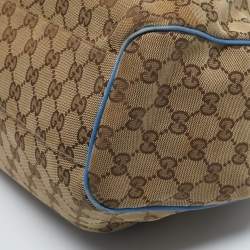 Pre Owned Gucci Blue/Beige GG Canvas and Leather Medium Sukey Tote