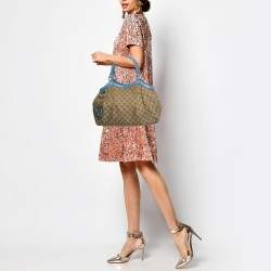 Pre Owned Gucci Blue/Beige GG Canvas and Leather Medium Sukey Tote