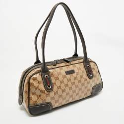 Pre Owned Gucci Beige/Brown GG Crystal Canvas and Leather Princy Boston Bag