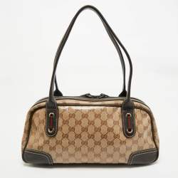 Pre Owned Gucci Beige/Brown GG Crystal Canvas and Leather Princy Boston Bag
