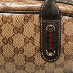 Pre Owned Gucci Beige/Brown GG Crystal Canvas and Leather Princy Boston Bag
