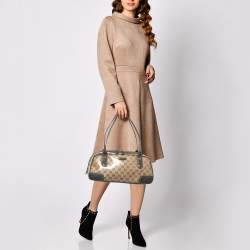 Pre Owned Gucci Beige/Brown GG Crystal Canvas and Leather Princy Boston Bag