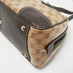 Pre Owned Gucci Beige/Brown GG Crystal Canvas and Leather Princy Boston Bag