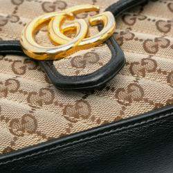 Gucci Beige/Black GG Marmont Matelasse Canvas Top Handle Bag