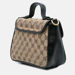 Gucci Beige/Black GG Marmont Matelasse Canvas Top Handle Bag