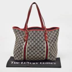 Pre Owned Gucci Beige/Red GG Canvas and Leather Jolicoeur Tote