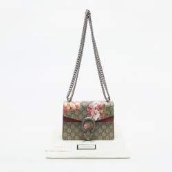 Pre Owned Gucci Beige/Maroon GG Supreme Blooms Canvas and Suede Mini Dionysus Shoulder Bag