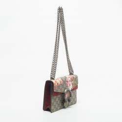 Pre Owned Gucci Beige/Maroon GG Supreme Blooms Canvas and Suede Mini Dionysus Shoulder Bag