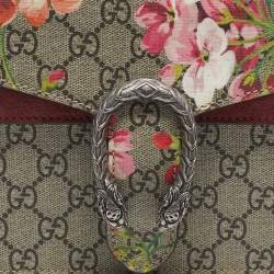 Pre Owned Gucci Beige/Maroon GG Supreme Blooms Canvas and Suede Mini Dionysus Shoulder Bag