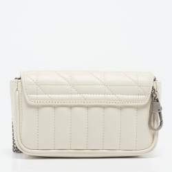 Pre Owned Gucci Off White Matelassé Leather Super Mini GG Marmont Shoulder Bag