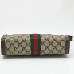 Pre Owned حقيبة كلتش غوتشي أوفيديا قماش GG سوبريم بيج/بنية وجلد