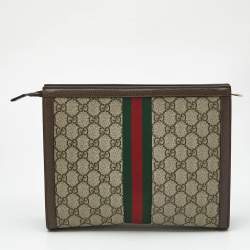 Pre Owned حقيبة كلتش غوتشي أوفيديا قماش GG سوبريم بيج/بنية وجلد