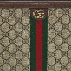 Pre Owned حقيبة كلتش غوتشي أوفيديا قماش GG سوبريم بيج/بنية وجلد