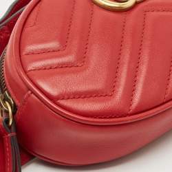 Pre Owned Gucci Red Matelassé Leather Mini GG Marmont Belt Bag