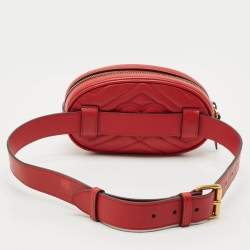 Pre Owned Gucci Red Matelassé Leather Mini GG Marmont Belt Bag