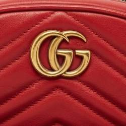 Pre Owned Gucci Red Matelassé Leather Mini GG Marmont Belt Bag