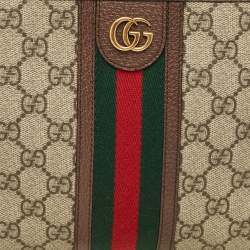 Pre Owned Gucci Beige/Brown GG Supreme Canvas and Leather Medium Ophidia Pouch