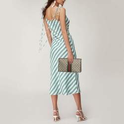 Pre Owned Gucci Beige/Brown GG Supreme Canvas and Leather Medium Ophidia Pouch