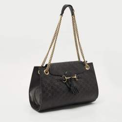 Pre Owned Gucci Black Guccissima Leather Large Emily Chain Shoulder Bag