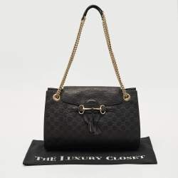 Pre Owned Gucci Black Guccissima Leather Large Emily Chain Shoulder Bag