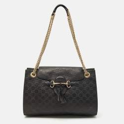 Pre Owned Gucci Black Guccissima Leather Large Emily Chain Shoulder Bag