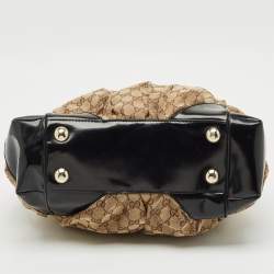 Pre Owned Gucci Black/Beige GG Canvas/Patent Leather Medium Full Moon Tote