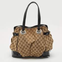 Pre Owned Gucci Black/Beige GG Canvas/Patent Leather Medium Full Moon Tote