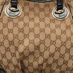 Pre Owned Gucci Black/Beige GG Canvas/Patent Leather Medium Full Moon Tote