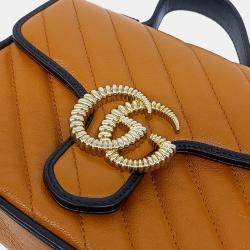 Pre Owned Gucci Brown Leather GG Marmont Mini Top Handle Bag