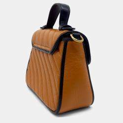 Pre Owned Gucci Brown Leather GG Marmont Mini Top Handle Bag
