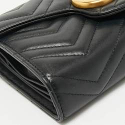 Pre Owned Gucci Black Matelassé Leather GG Marmont Wallet on Chain