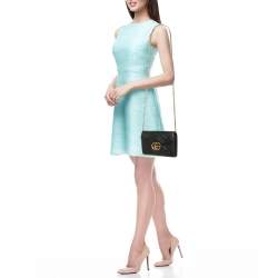 Pre Owned Gucci Black Matelassé Leather GG Marmont Wallet on Chain