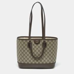 Pre Owned Gucci Beige/Brown GG Supreme Canvas and Leather Medium Ophidia Tote