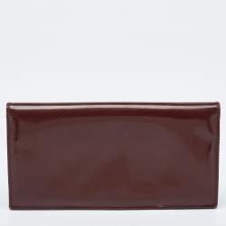 Pre Owned Gucci Brown Patent Leather Horsebit Slim Continental Wallet