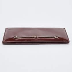 Pre Owned Gucci Brown Patent Leather Horsebit Slim Continental Wallet