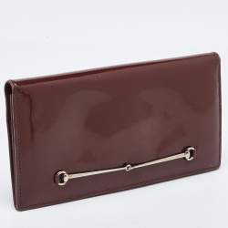 Pre Owned Gucci Brown Patent Leather Horsebit Slim Continental Wallet