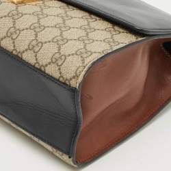 Pre Owned Gucci Beige/Black GG Supreme Canvas and Leather Medium Padlock Shoulder Bag