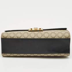 Pre Owned Gucci Beige/Black GG Supreme Canvas and Leather Medium Padlock Shoulder Bag
